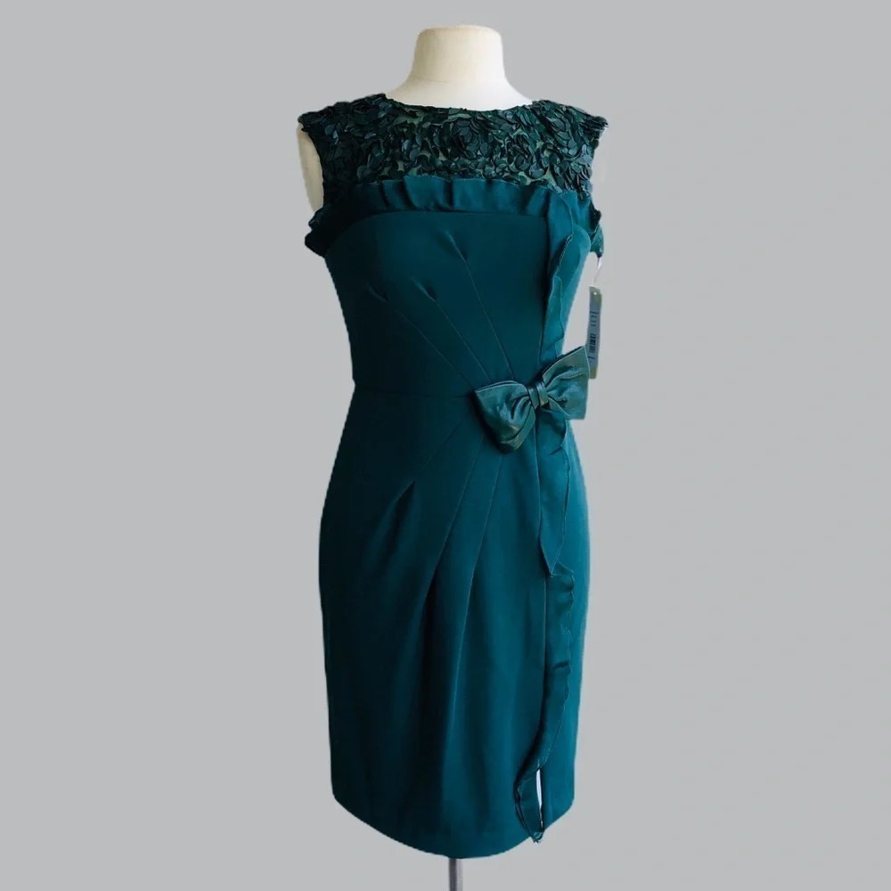 MIKAEL AGHAL Mesh Leather Bow Sheer Sheath Dress